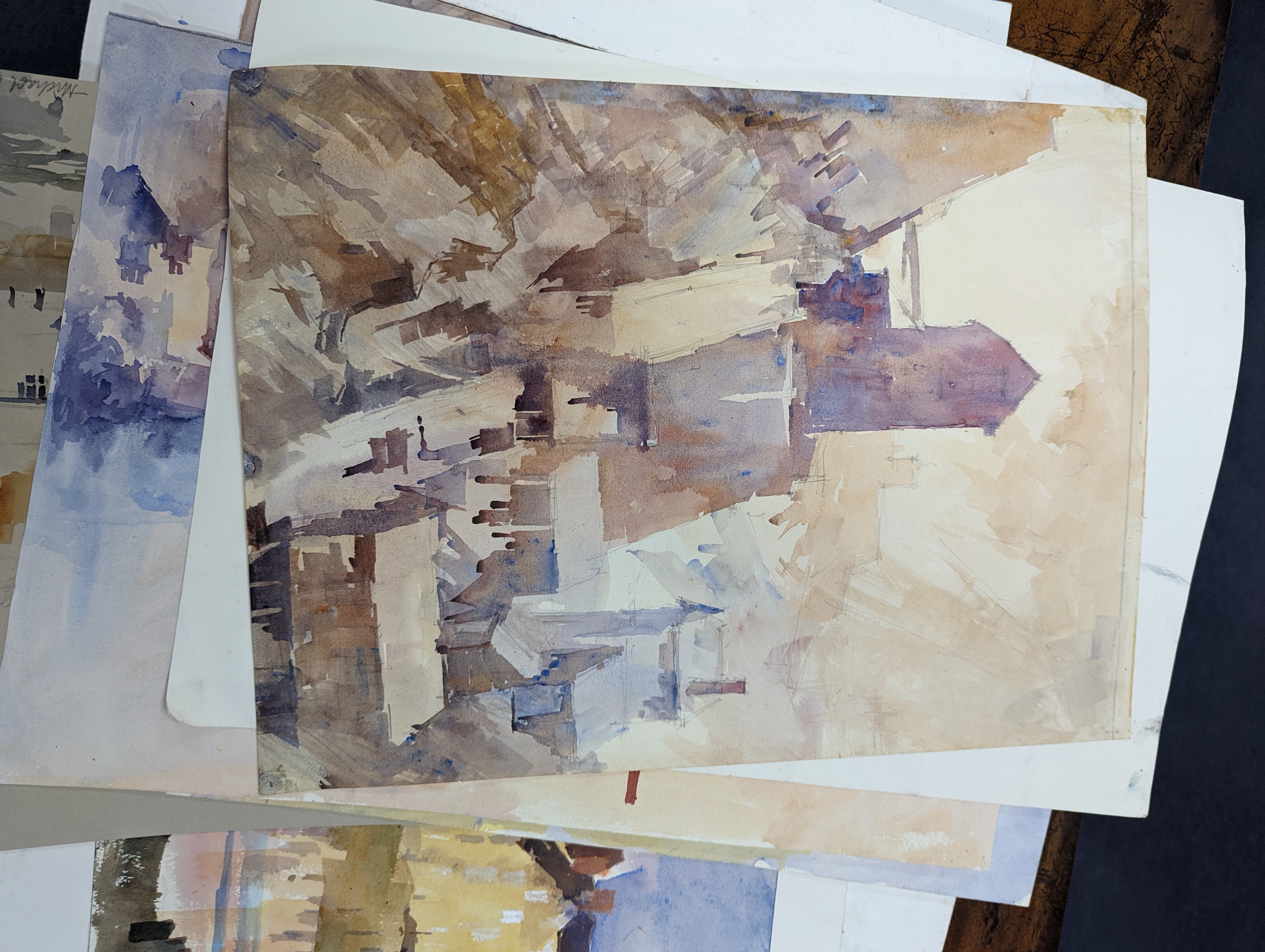 Michael Cadman (1920-2010), a folio of assorted watercolours and prints, Topographical scenes, largest 40 x 56cm, unframed